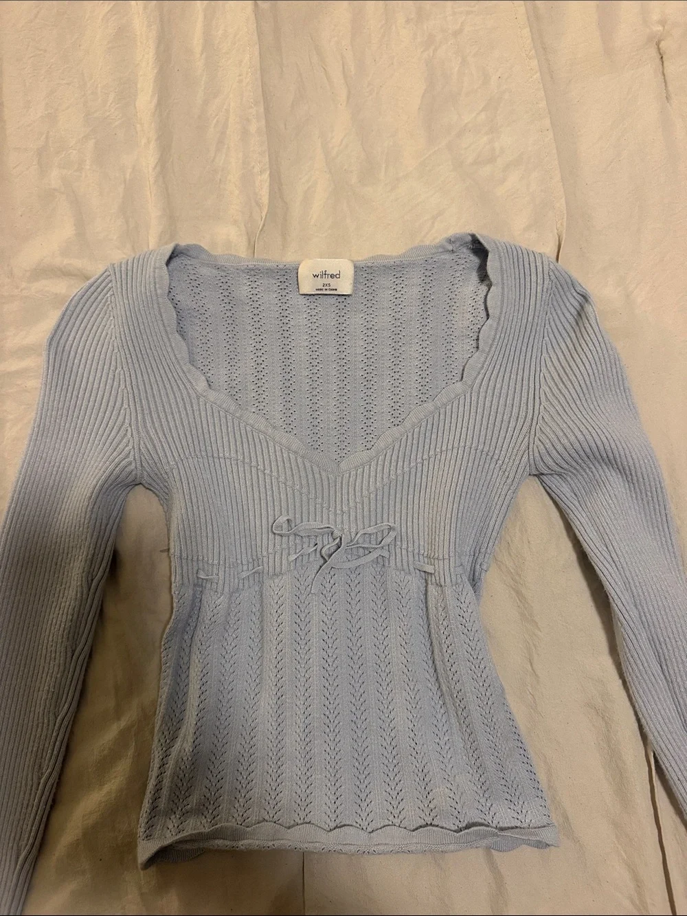 Aritzia Light Blue Knit Long Sleeve V-Neck Dress
